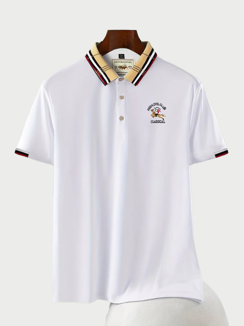 White Color Classic Polo Shirt with Stylish Patterned Collar