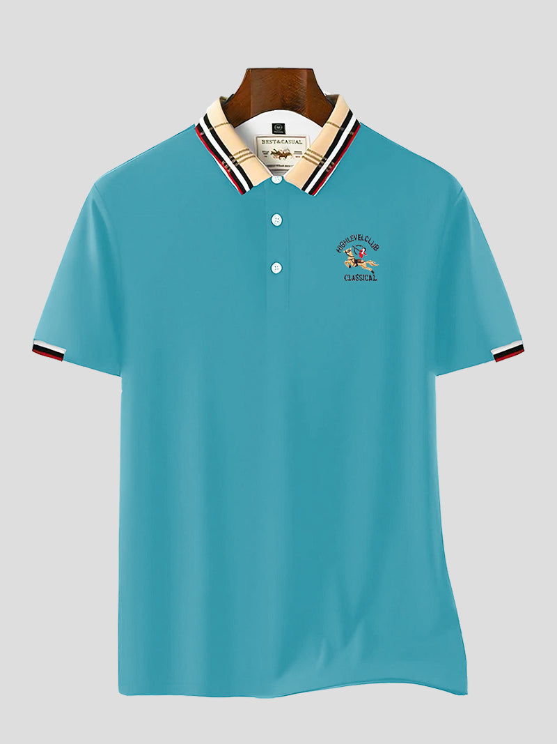 Blue Color Classic Polo Shirt with Stylish Patterned white Collar