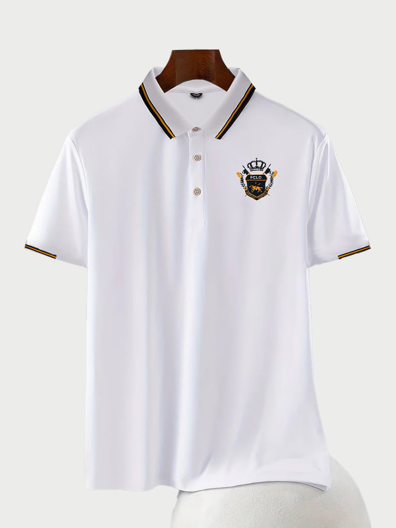 White Color Classic Polo Shirt with Stylish Patterned White Collar