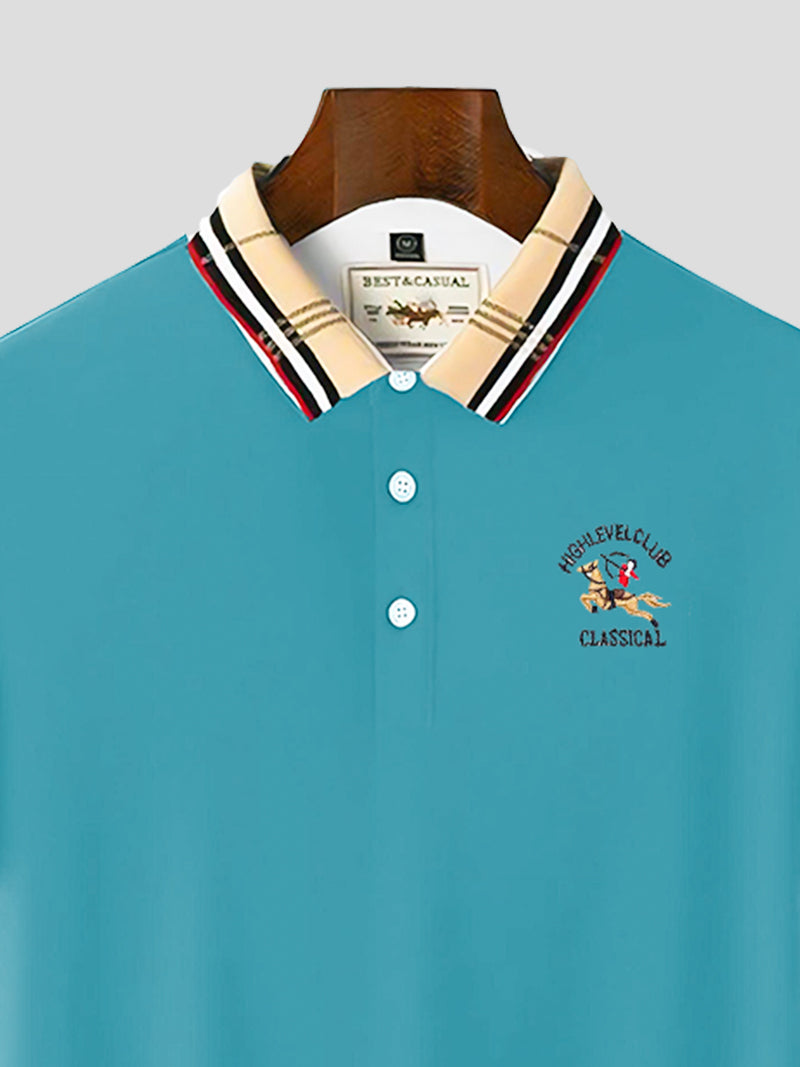 Blue Color Classic Polo Shirt with Stylish Patterned white Collar