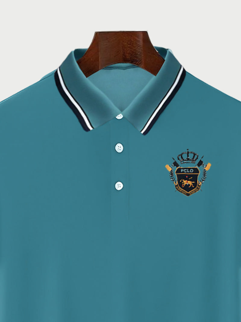 Blue Color Classic Polo Shirt with Stylish Patterned Collar