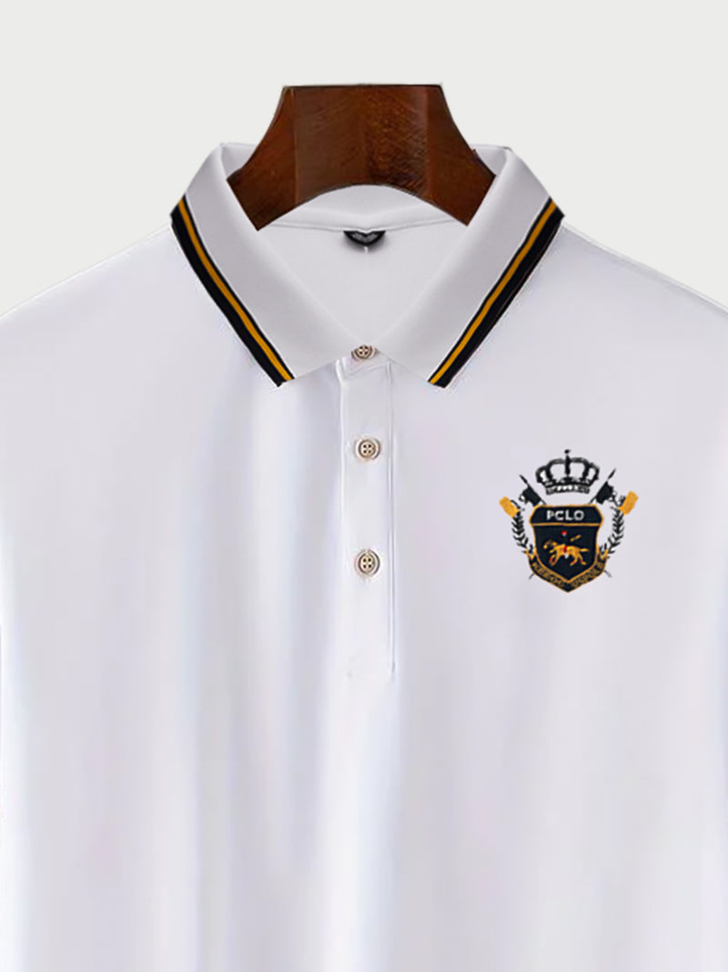 White Color Classic Polo Shirt with Stylish Patterned White Collar