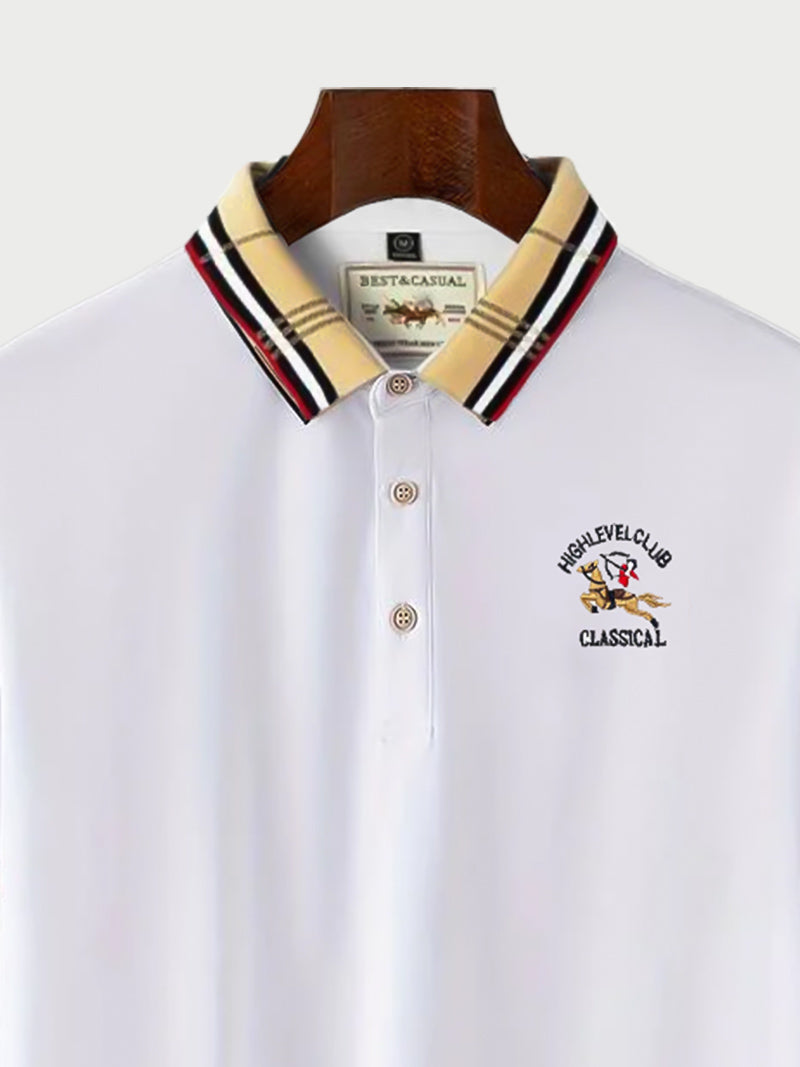 White Color Classic Polo Shirt with Stylish Patterned Collar