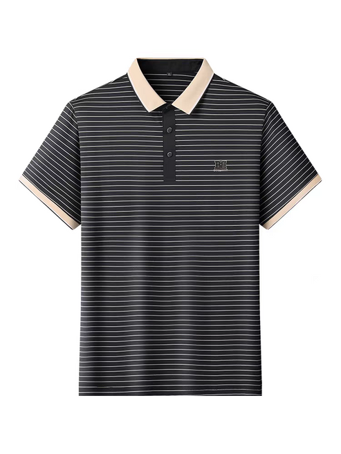 Black Color Linning Classic Polo Shirt with Stylish Patterned Collar