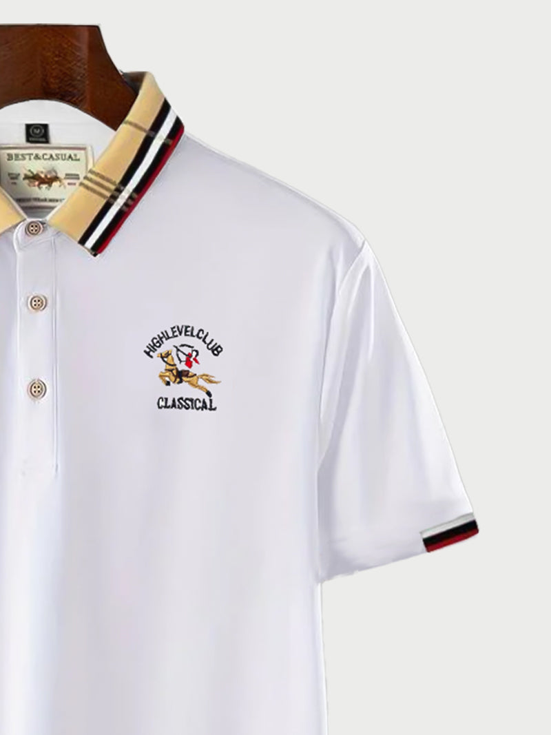 White Color Classic Polo Shirt with Stylish Patterned Collar