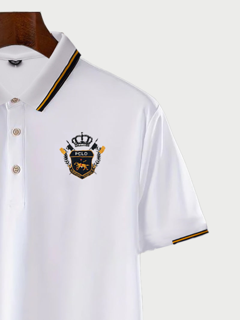 White Color Classic Polo Shirt with Stylish Patterned White Collar