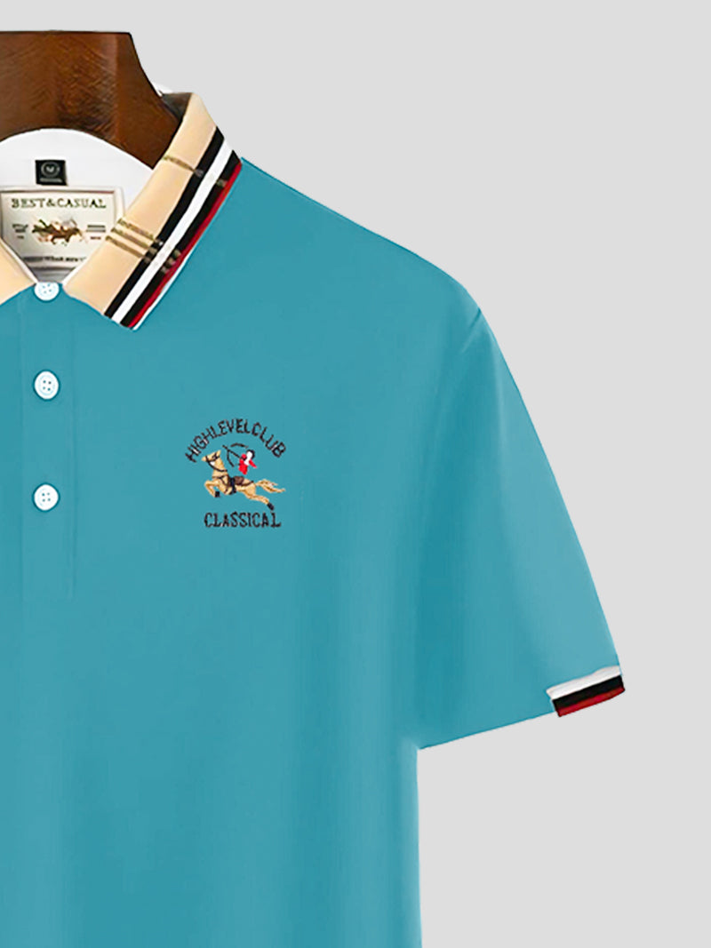 Blue Color Classic Polo Shirt with Stylish Patterned white Collar