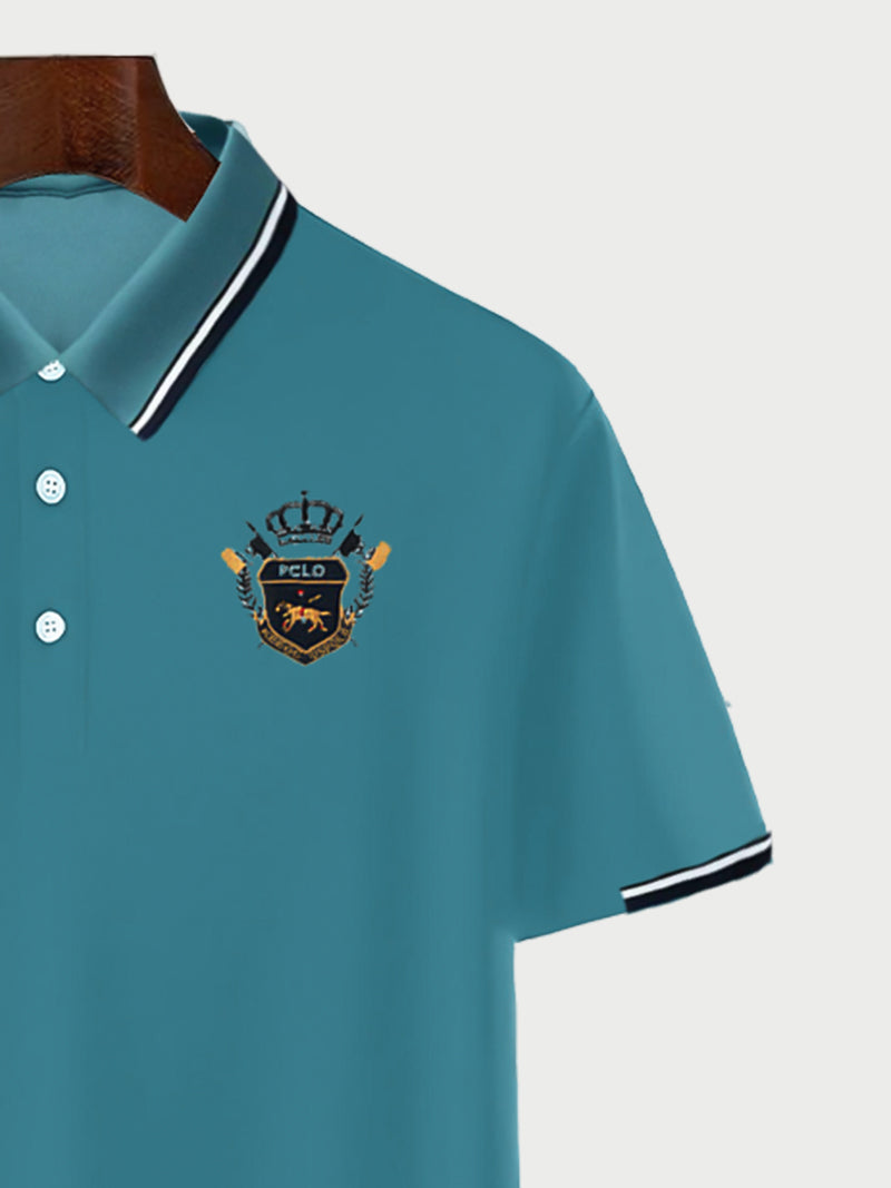 Blue Color Classic Polo Shirt with Stylish Patterned Collar