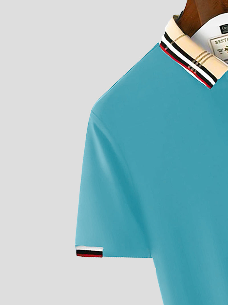 Blue Color Classic Polo Shirt with Stylish Patterned white Collar