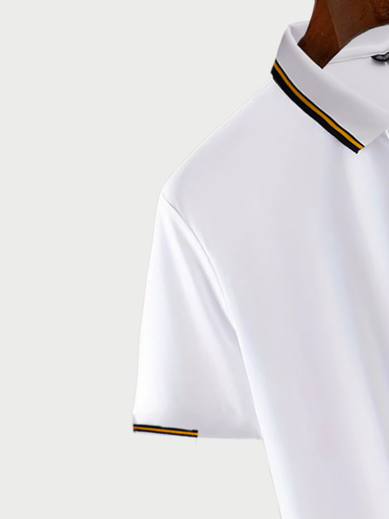 White Color Classic Polo Shirt with Stylish Patterned White Collar