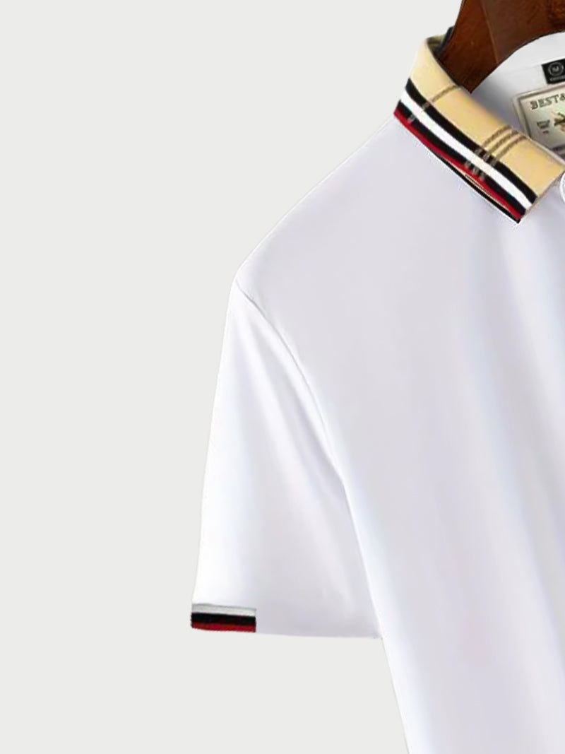 White Color Classic Polo Shirt with Stylish Patterned Collar