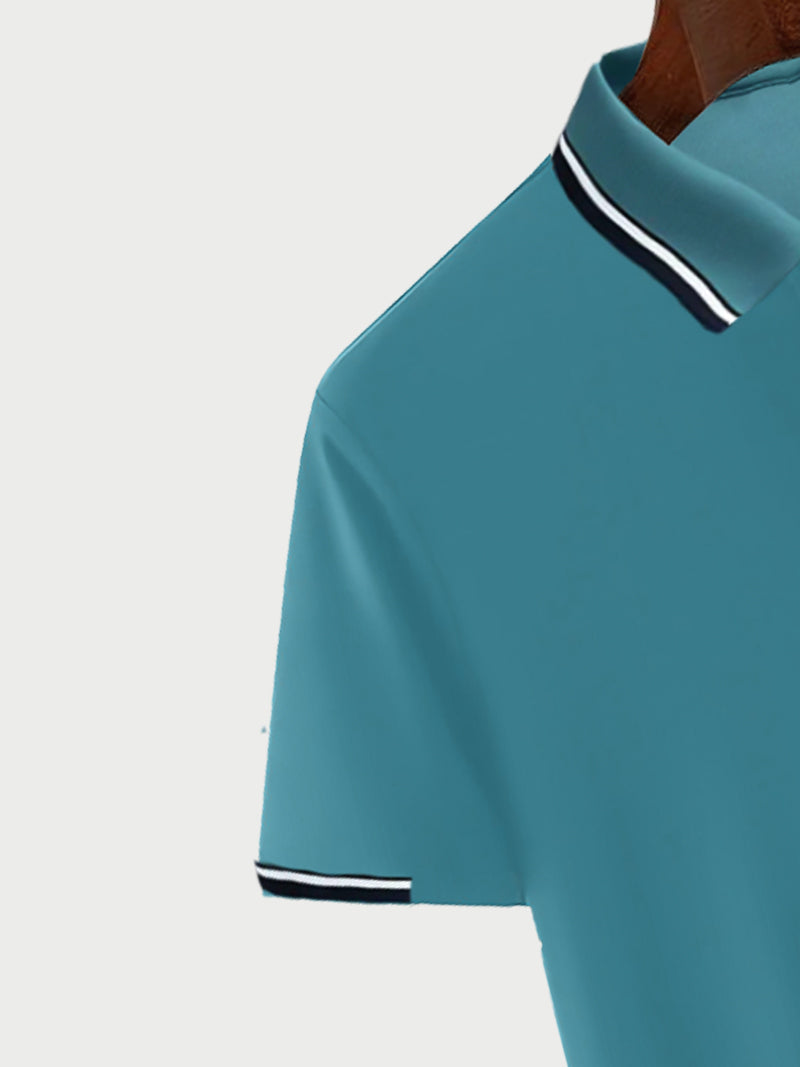 Blue Color Classic Polo Shirt with Stylish Patterned Collar