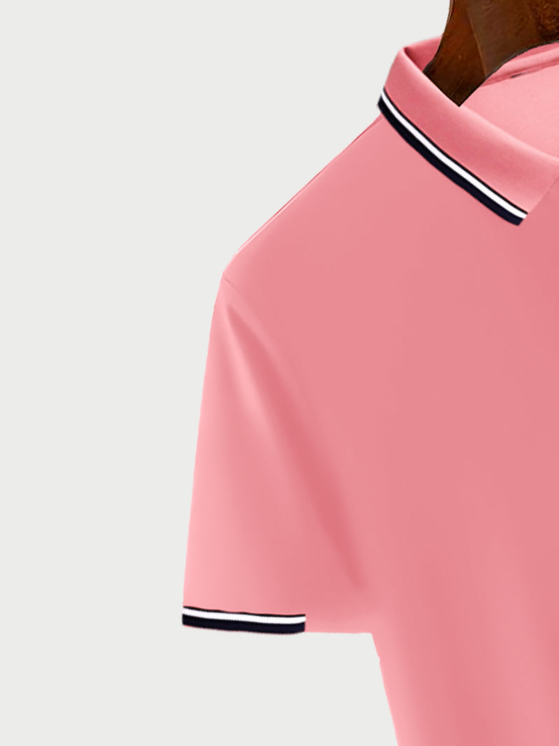 Pink Color Classic Polo Shirt with Stylish Patterned Collar