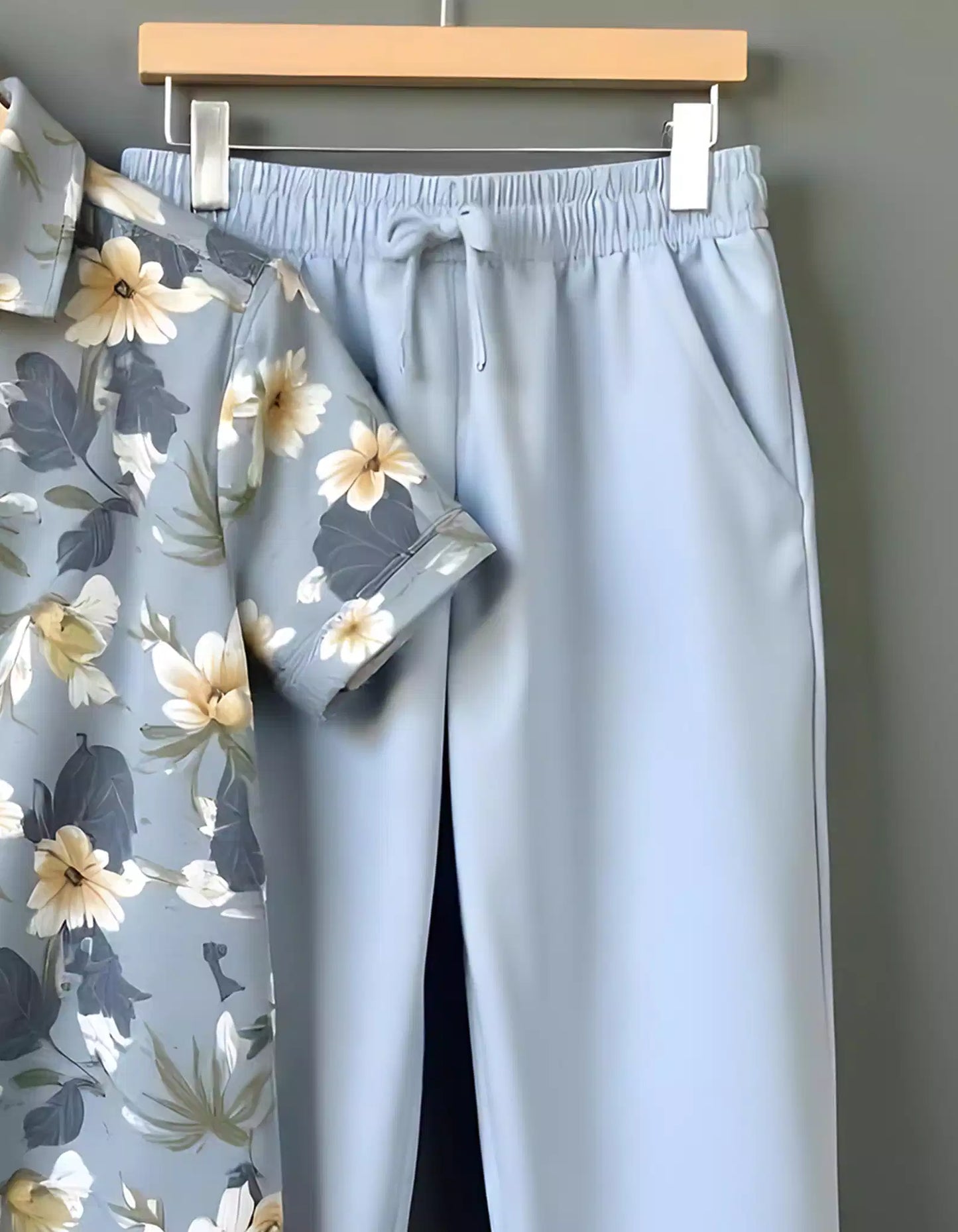 Blue Lily Design Printed Mens Full Set Trouser and Shirt Half Sleeves