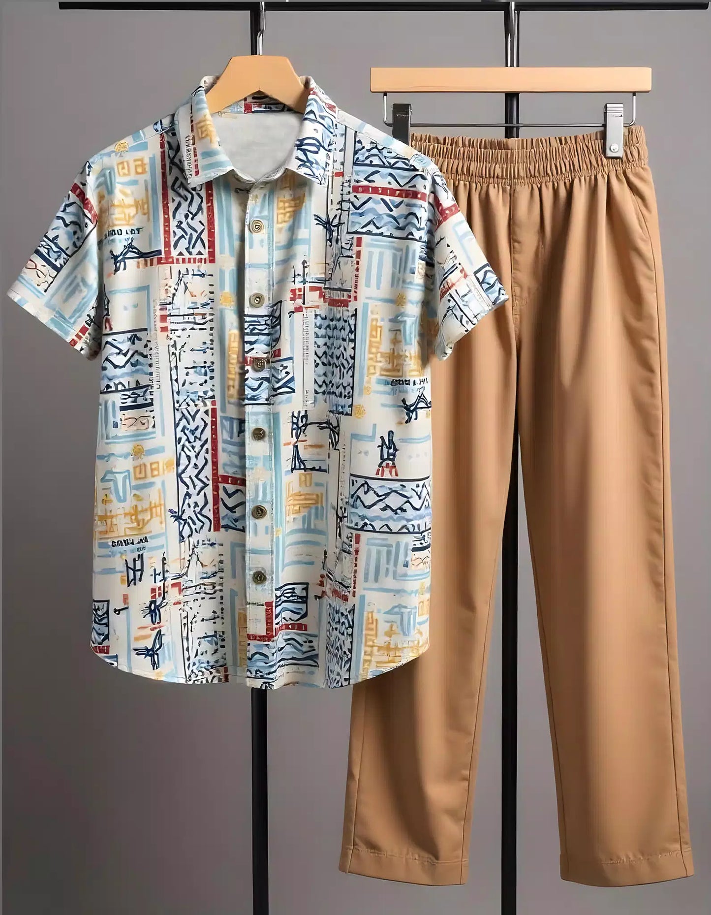 Brown Graffitty Printed Mens Full Set Trouser and Shirt Half Sleeves
