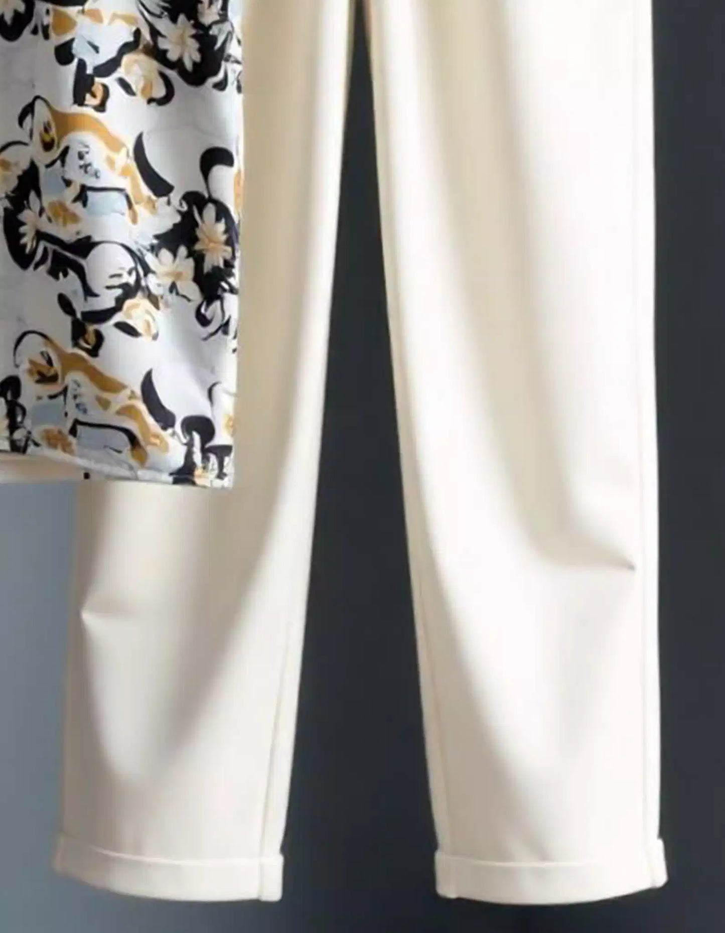 Cream Mandala Printed Mens Full Set Trouser and Shirt Half Sleeves