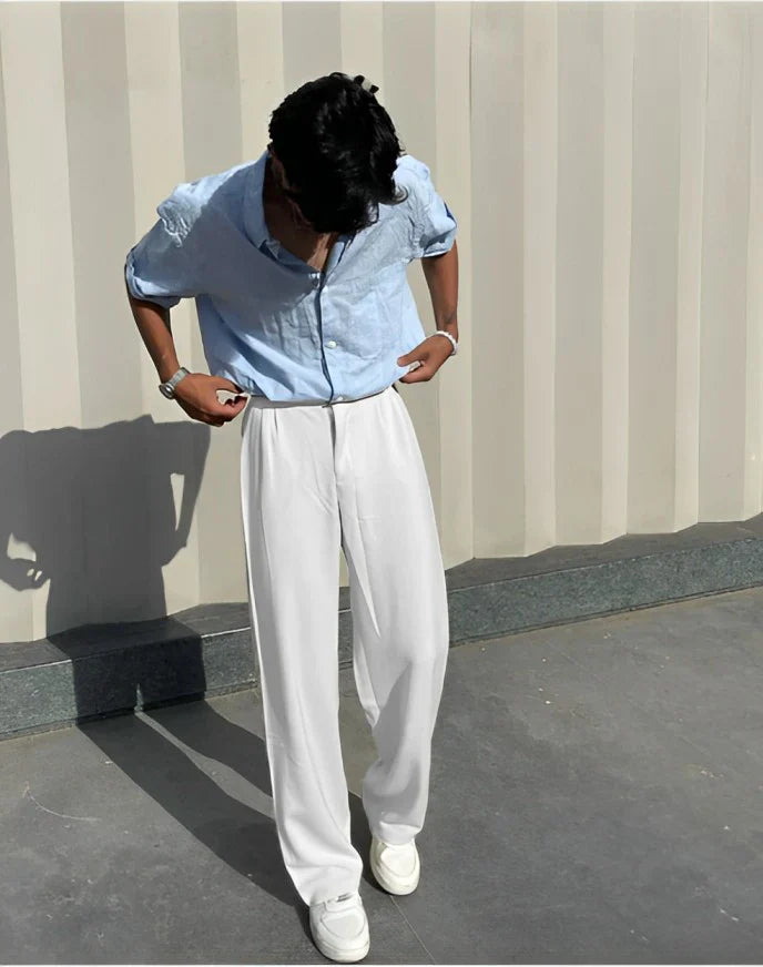 White Color Korean Baggy Loose Fit Pants For Men