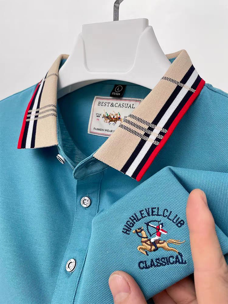 Blue Color Classic Polo Shirt with Stylish Patterned white Collar