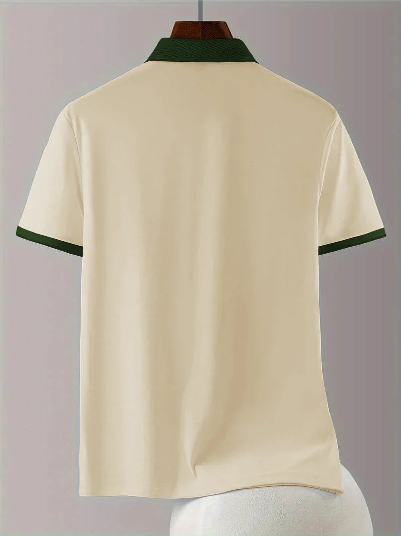 Cream Color Plain Classic Polo Shirt with Stylish Patterned Collar