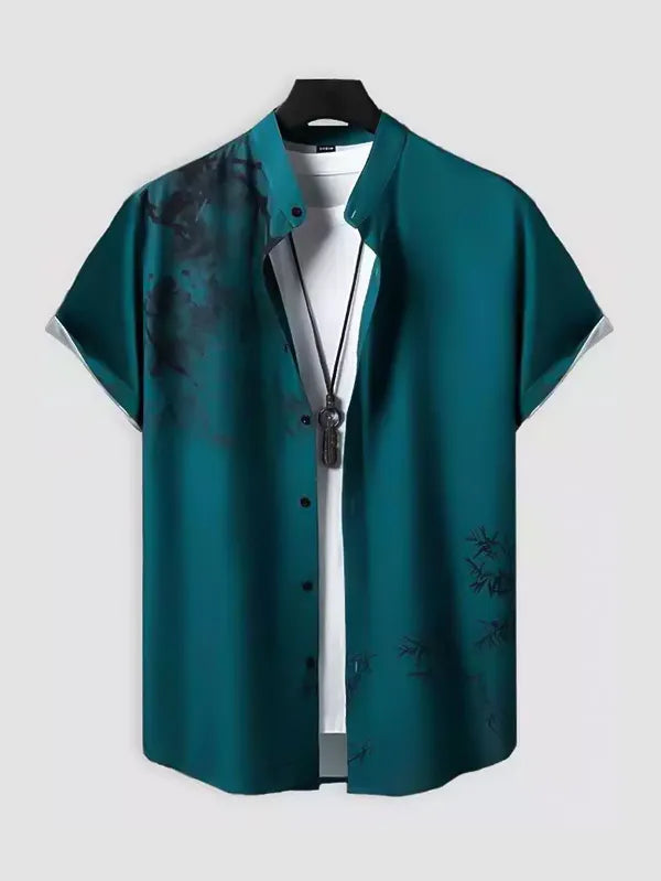 Black Smoke on Blue Color Beach and casual Multicolor Printed Shirt Cotton Material Half Sleeves Mens koreanclub.in