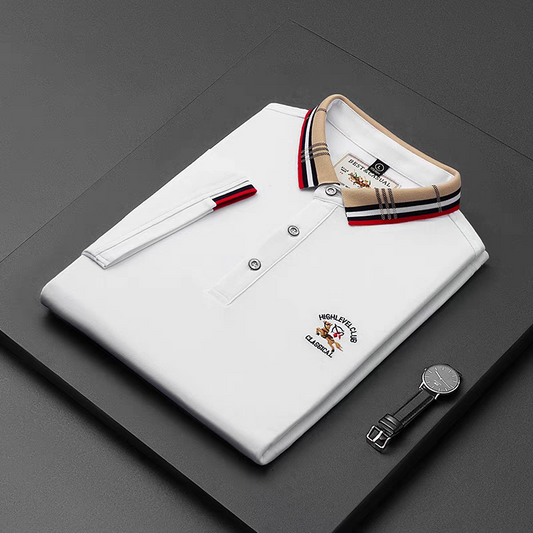 White Color Classic Polo Shirt with Stylish Patterned Collar