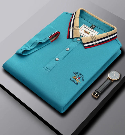 Blue Color Classic Polo Shirt with Stylish Patterned white Collar