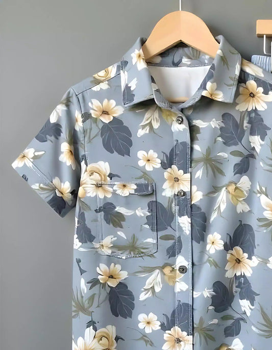 Blue Lily Design Printed Mens Full Set Trouser and Shirt Half Sleeves