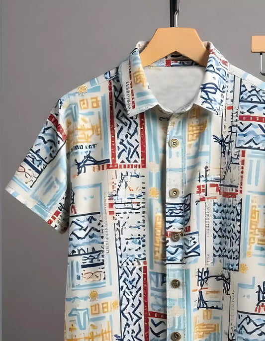 Brown Graffitty Printed Mens Full Set Trouser and Shirt Half Sleeves