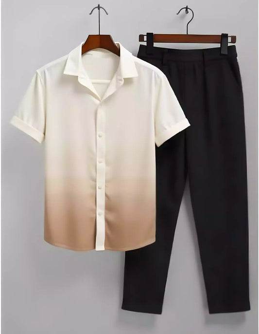 Brown Shade Printed Mens Full Set Trouser and Shirt Half Sleeves