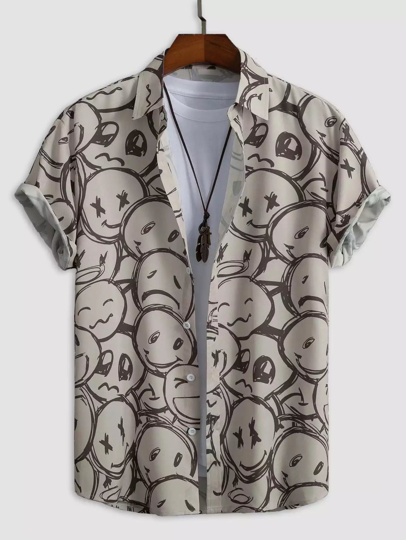 Gray and White Emoji Design Beach and casual Multicolor Printed Shirt Cotton Material Half Sleeves Mens koreanclub.in