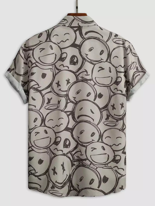 Gray and White Emoji Design Beach and casual Multicolor Printed Shirt Cotton Material Half Sleeves Mens koreanclub.in