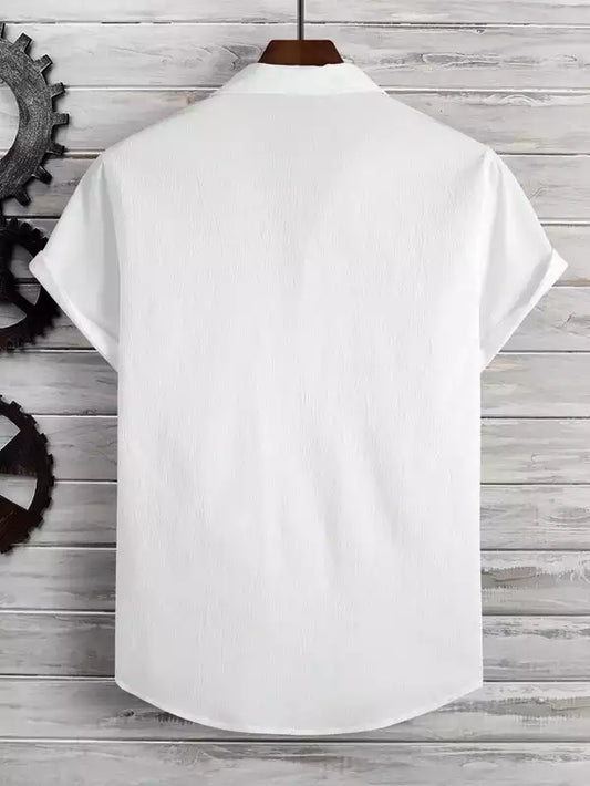 Plain Pattern White Color Men's Simple  Cotton Casual Shirt Half Sleeve available