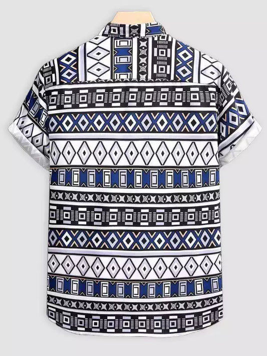 Mix Pattern Dark Blue Beach and casual Multicolor Printed Shirt Cotton Material Half Sleeves Mens koreanclub.in