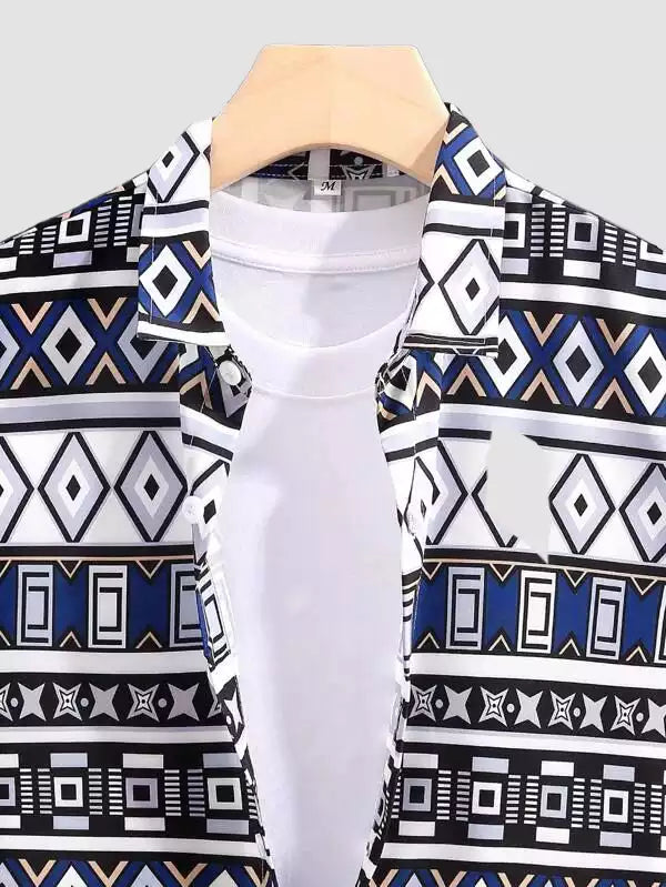 Mix Pattern Dark Blue Beach and casual Multicolor Printed Shirt Cotton Material Half Sleeves Mens koreanclub.in