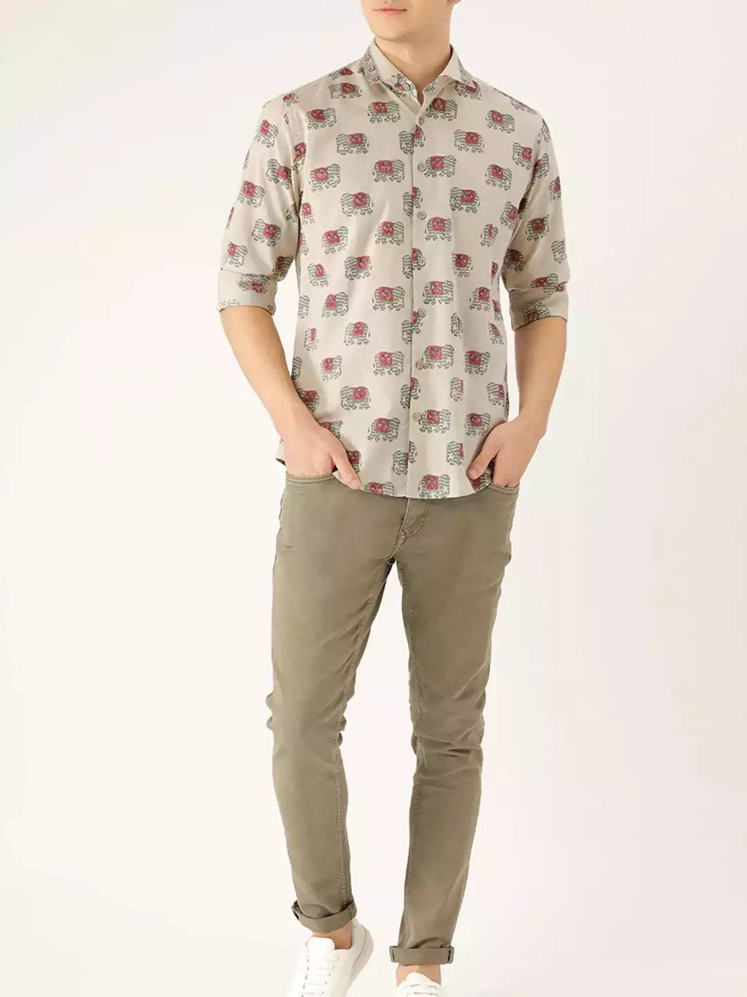 Elephant Print MultiColor Men's Cotton Casual Shirt Half Sleeve available on koreanclub.in