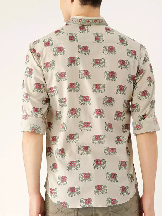 Elephant Print MultiColor Men's Cotton Casual Shirt Half Sleeve available on koreanclub.in