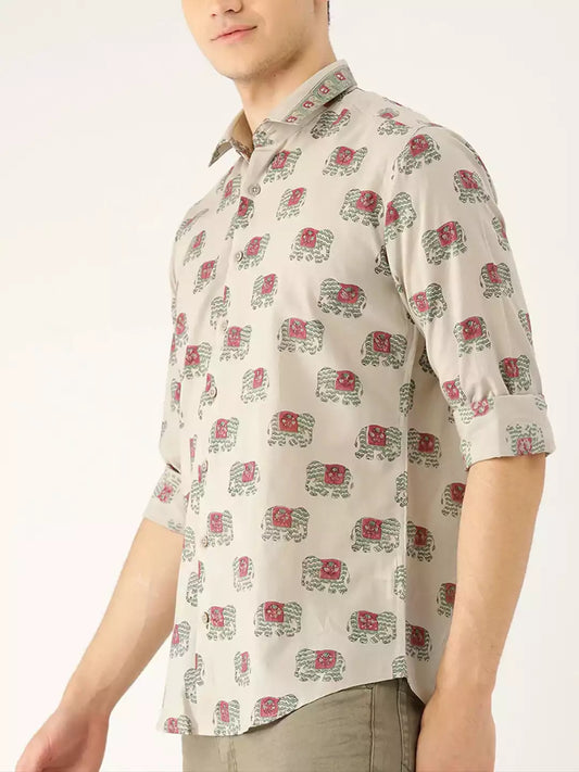 Elephant Print MultiColor Men's Cotton Casual Shirt Half Sleeve available on koreanclub.in