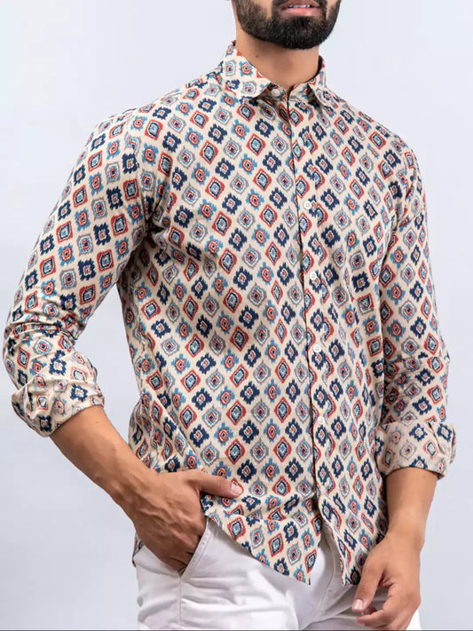 White Square and Maroon print Color Men's Cotton Casual Shirt Half Sleeve available on koreanclub.in