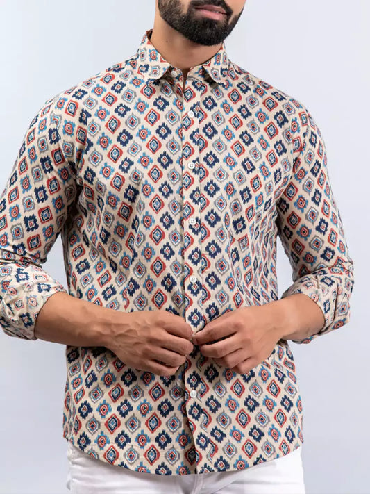 White Square and Maroon print Color Men's Cotton Casual Shirt Half Sleeve available on koreanclub.in