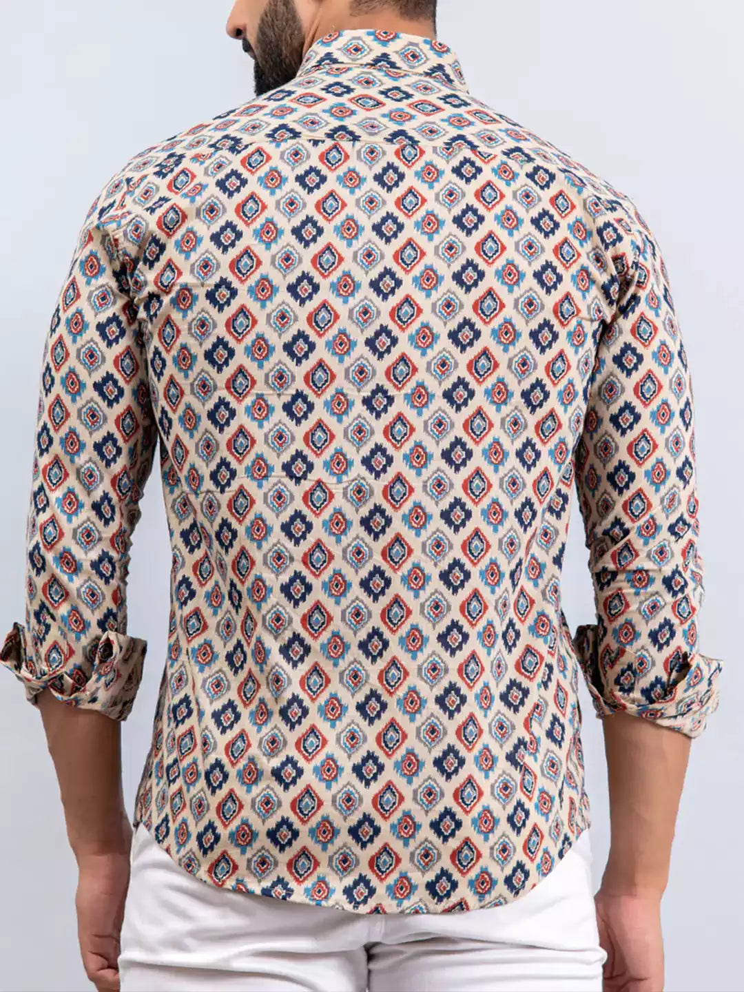 White Square and Maroon print Color Men's Cotton Casual Shirt Half Sleeve available on koreanclub.in