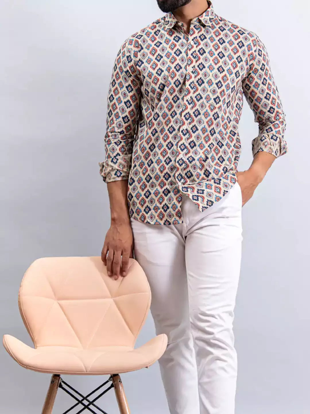 White Square and Maroon print Color Men's Cotton Casual Shirt Half Sleeve available on koreanclub.in